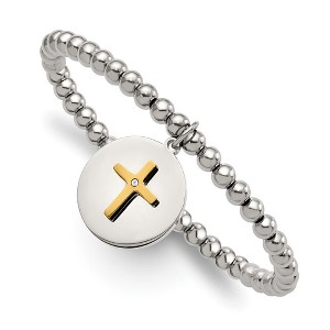 Chisel Stainless Steel Yellow IP-plated Cross FAITH CONQUERS ALL Dangle with Crystal Beaded Stretch Bracelet - 1 of 4