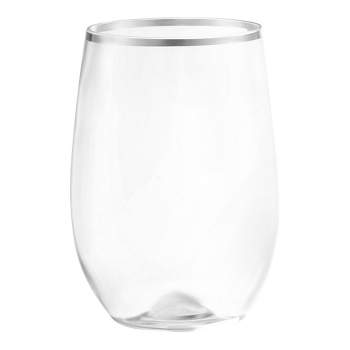 Smarty Had A Party 12 oz. Clear with Silver Elegant Stemless Plastic Wine Glasses (64 Glasses)