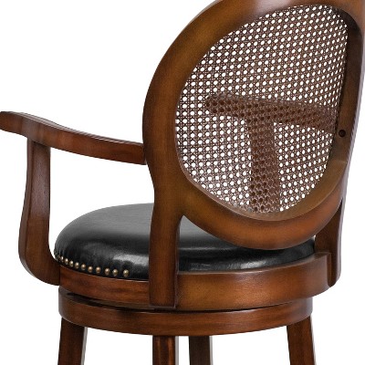 Espresso Wood Counter Stool with Black Leather Swivel Seat