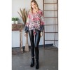 Slickblue Women's Aztec Print V-Neck Sweater, Color Block with Tie Front and Ruffle Sleeves, Red, Size S-L - 3 of 4