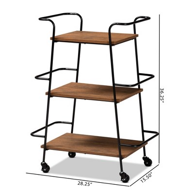 Bernard Rustic Industrial Black Metal & Walnut Wood Mobile Wine Cart