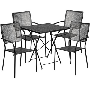 Emma and Oliver Commercial 28" Square Metal Folding Patio Table Set w/ 4 Square Back Chairs - 1 of 4