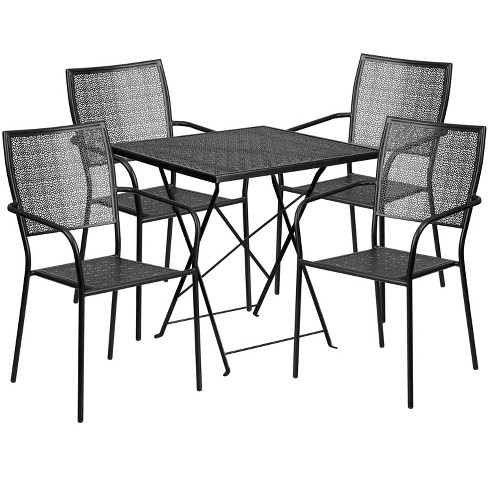 Emma and Oliver Commercial 28" Square Metal Folding Patio Table Set w/ 4 Square Back Chairs - image 1 of 4