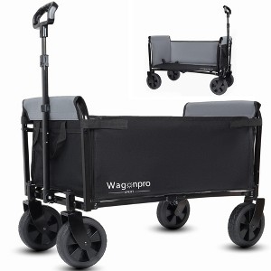 NAYSAYE Folding Utility Wagon Trolley with Bench Seat Dog Leash Heavy Duty Design for Camping Beach and Shopping, Black and Gray, 29"*18"*32.75" - 1 of 4
