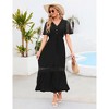 Womens 2025 Summer Lace Lotus Leaf Short Sleeve Maxi Dress V Neck Long Flowy Dresses - 3 of 4