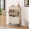 Rattan Shoe Cabinet with 2 Flip Drawers & 1 Pull-Out Drawer, Heavy-Duty Metal Legs, Adjustable Shelf, Entryway Shoe Organizer for Small Spaces - 4 of 4