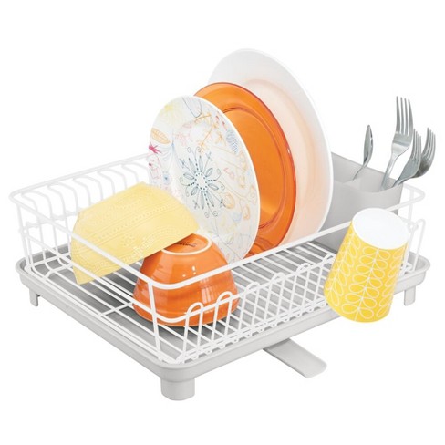 Compact Dish Drying Rack & Drain Tray With Wine Glass Holder – Happimess