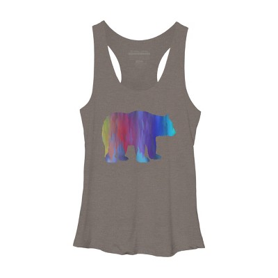 Adult Design By Humans Rainbow Watercolor Artistic Bear By Maryedenoa Racerback Tank Top
