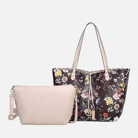 MKF Collection Floral Tote Reversible Bag with Crossbody Pouch, Danielle 2-Piece Set – MKF Collection K – Coffee Beige