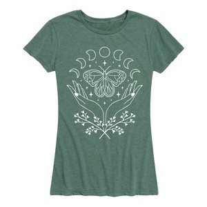 Women's - Instant Message - Moon Phases Butterfly Hands Short Sleeve Graphic T-Shirt - 1 of 4