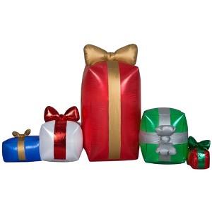 Gemmy Inflatable Fuzzy Gift Box Scene 7.5 FT Length - 1 of 3