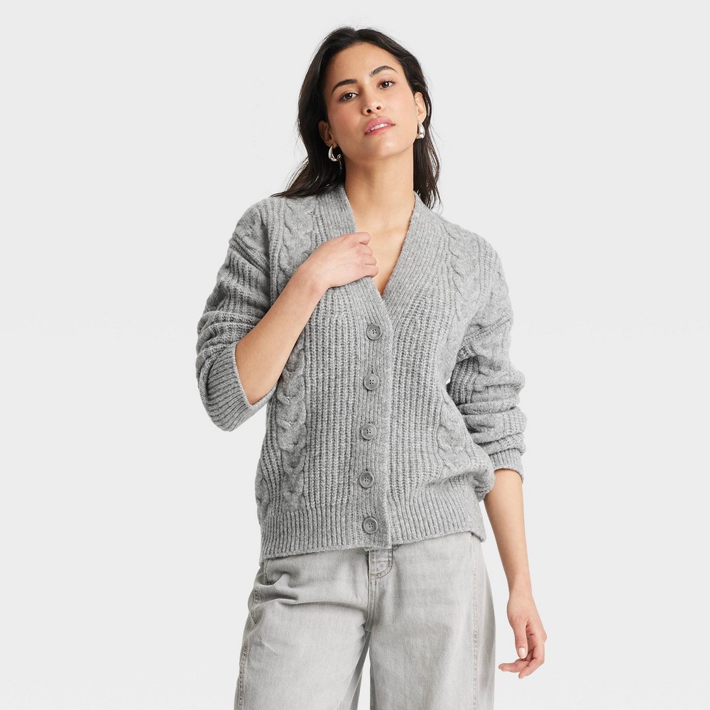 Women's Cozy Knit Cable Stitch Cardigan - Universal Thread Gray XL