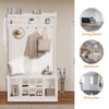 Hall Tree with Bench & Shoe Storage, Coat Rack with 8 Shoe Cubbies & 6 Coat Hooks, Farmhouse Wooden Style Entryway Furniture with Top Shelf, White - 4 of 4