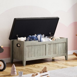 Storage Chest, Storage Trunk with Cushion Seat, 2 Safety Hinges, Storage Bench, Wooden Storage Organizer, Shoe Bench  Easy Assembly - 1 of 4