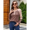 Women's Long Sleeve Waffle Henley Shirts Button Down Round Neck T Shirts Side Splite Color Block Casual Work Blouses - 4 of 4