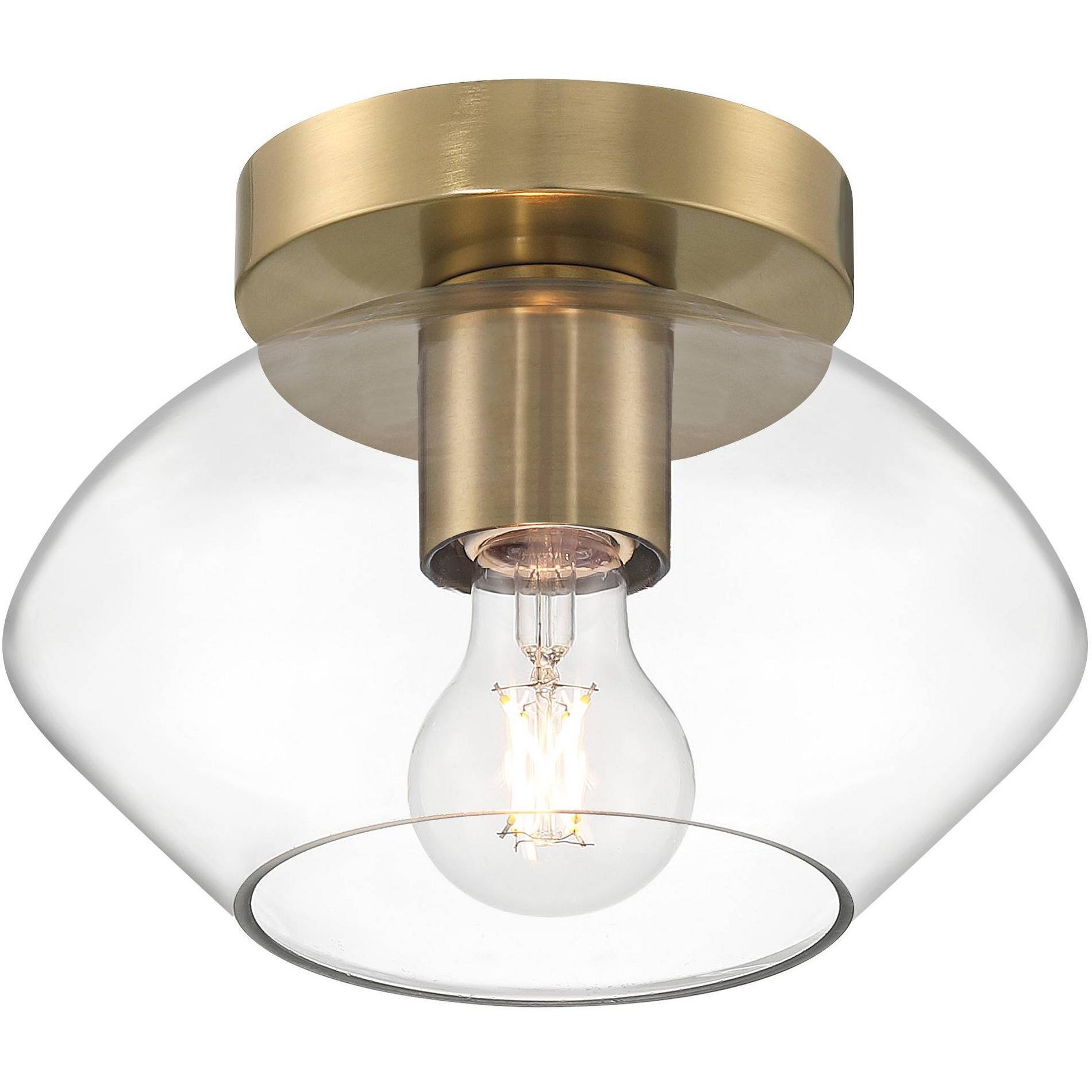 Possini Euro Design Gustin Modern Ceiling Light Semi Flush-Mount Fixture 8 3/4" Brass Clear Glass for Bedroom Kitchen Living Room