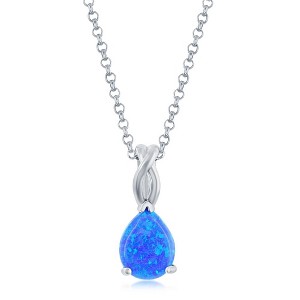 Opalata Sterling Silver Pear-Shaped Blue Opal 18" Pendant Necklace - Blue - 1 of 2