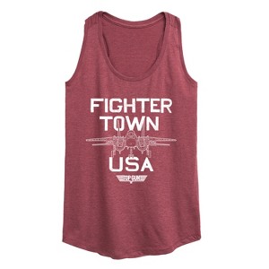 Women's Top Gun Property Of Fighter Town Graphic Racerback Tank - Heather Burgundy - 1X - 1 of 4