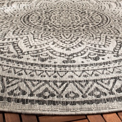 Light Grey and Black Round Synthetic Indoor/Outdoor Rug