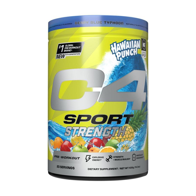 Cellucor C4 Sport Strength Pre-Workout - Hawaiian Punch Berry Blue Typhoon - 14.3oz/20 Servings, 1 of 9