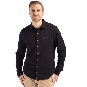 Miami Marlins Cutter & Buck Advantage Tri-Blend Eco Soft Pique Long Sleeve Knitted Mens Button Up - 1 of 1