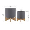 VisioGear 2PCS Round Planter with Wooden Stand, Plant Pots for Living Room, Bedroom, Grey, 10"*10"*12" - 3 of 4