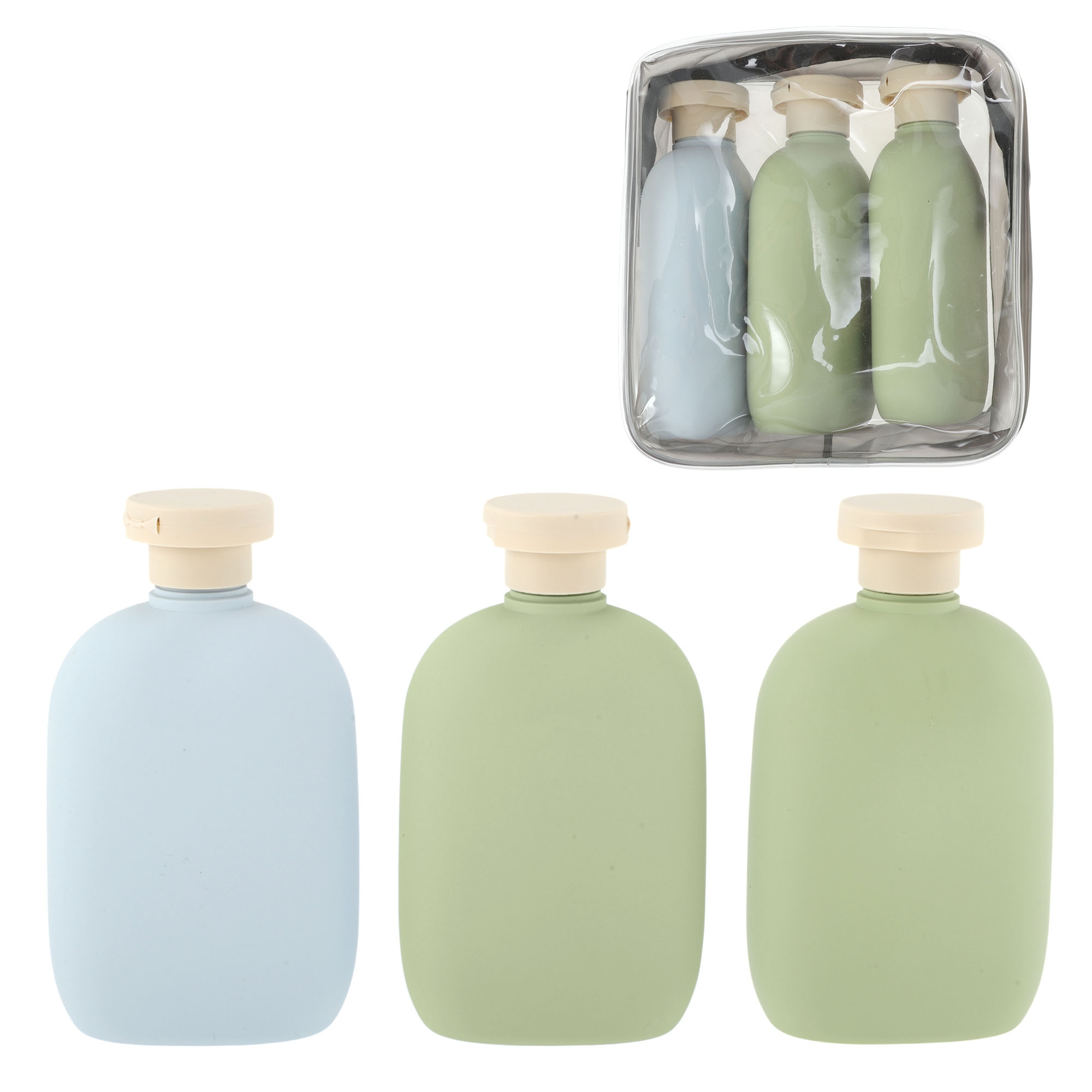 Unique Bargains Leakproof Flip Cap Travel Container Set 260ml Blue Green 3 Pcs
