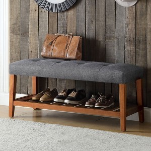 Okak Modern 2-Tier Tufted Button Ottoman Bench Shoe Bench with Open Storage Shelf,Upholstered Storage Bench for Entryway,Living Room - 1 of 4
