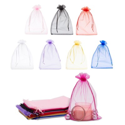 Sparkle and Bash 100 Pack Organza Gift Bags with Drawstring, 8x12 Pouches for Party Favors, 8 Colors