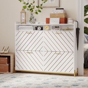 KTMBDW Shoe Storage Cabinet with 4 Flip Drawers, Freestanding Shoe Cabinet, Slim Shoe Organizer with Metal Legs for Entryway - 1 of 4