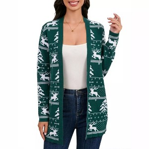 Clearlove Women’s Ugly Christmas Cardigan Jacket Long Sleeve Open-Front Holiday Coat - 1 of 4