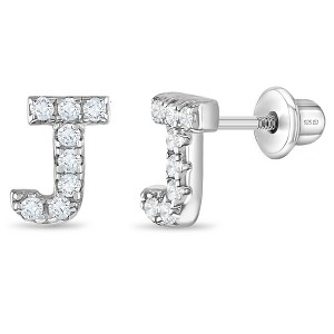 Girl's Cubic Zirconia Letter Initial Screw Back Sterling Silver Earrings - In Season Jewelry - 1 of 4