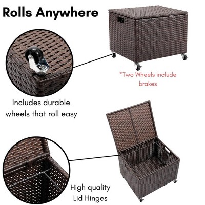 Espresso Wicker Rolling File Box with Bamboo Lid
