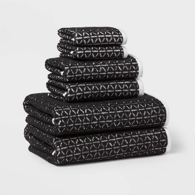6pc Boho Bath Towels and Washcloths Set Black - Threshold™