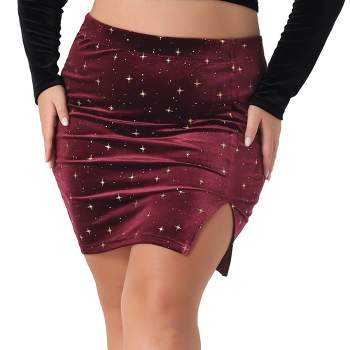 Agnes Orinda Women's Plus Size Velvet Side Slit Party Trendy Mini Bodycon Skirts