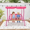 Costway 2-Seater Toddler Porch Swing Chair with Metal Stand Adjustable Canopy Safety Belts Blue/Pink/Yellow - 2 of 4