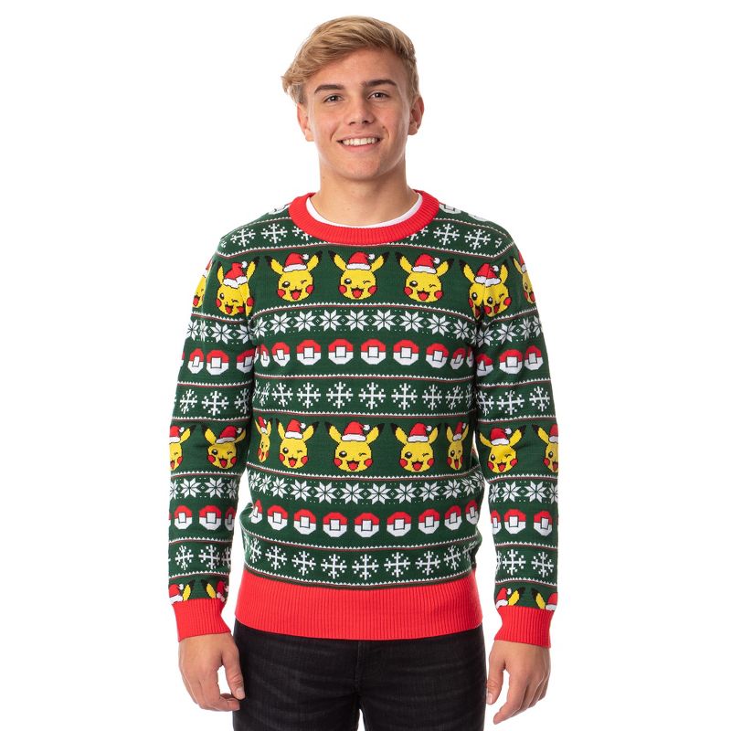 Pokemon Men's Santa Pikachu Holiday Fair Isle Ugly Christmas Sweater, 1 of 5