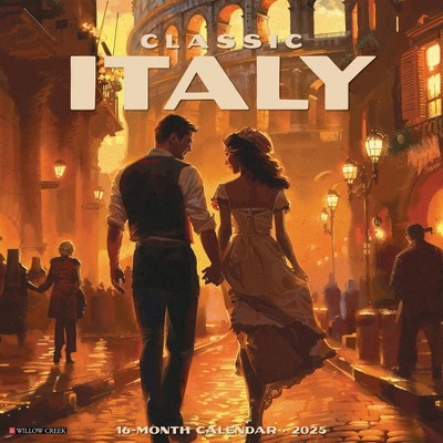 Willow Creek Press Classic Italy 2025 Wall Calendar: Monthly 12x12" Paper, Sewn Binding, All Ages, Blue