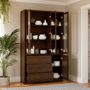 Famapy Modern Kitchen Hutch with Glass Doors,Multi-Drawer Kitchen Organizer,Kitchen Pantry with Storage,Easy Assembly,Perfect for Any Kitchen Layout - 1 of 4