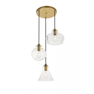 Elegant Lighting Destry 3 Lights Brass Pendant With Clear Glass