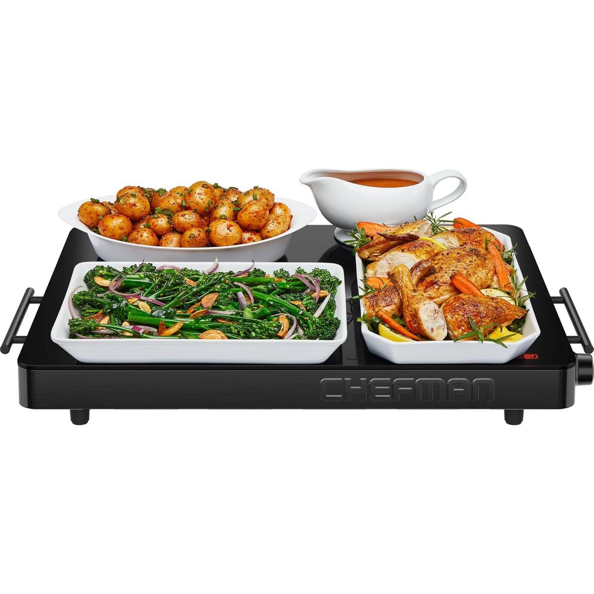 Chefman Electric Warming Tray w/ Adjustable Temperature Control, 21” x 16” Glass-Top Surface – Black