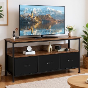 TV Stand with 3 Fabric Drawers, TV Cabinet for 55 Inch TV, Modern Living Room Storage TV Stand, Entertainment Center with Open Space - 1 of 4