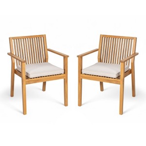 Gulches 2-Pack Acacia Wood Patio Dining Chairs - 400 lbs Capacity, Waterproof Washable Cushions, Ergonomic Armrests - 1 of 4