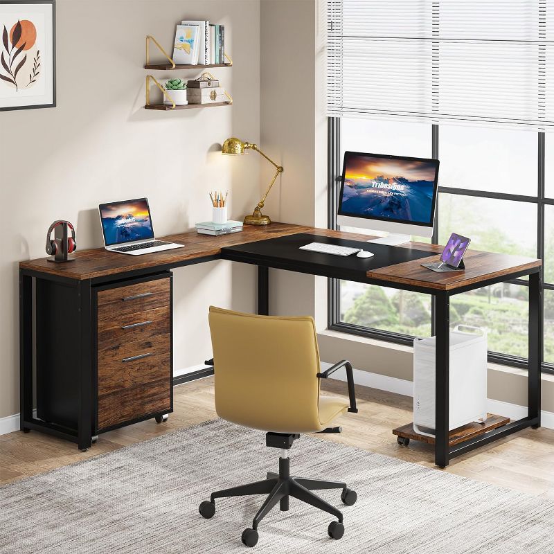Tribesigns L-Shaped Computer Desk with Mobile File Cabinet, Large Executive Office Desk Set, 3 of 8