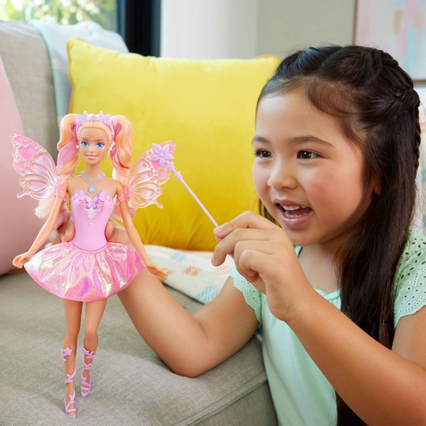 Muñeca Barbie Fantasy Fairy de 11 pulgadas con alas y vestido que cambian de color 2
