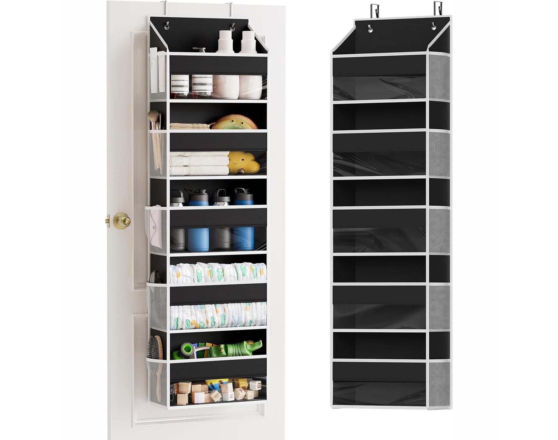 SpaceAid Over the Door Organizer – 5 Pocket Hanging Storage with Mesh Sides and Clear Windows