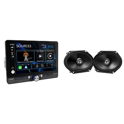 Jensen CAR813 8" Touch Screen Digital Multimedia Receiver Wireless or Wired Apple CarPlay and Android Auto Compatible with 1 Pair JVC CS-DR6821 300...
