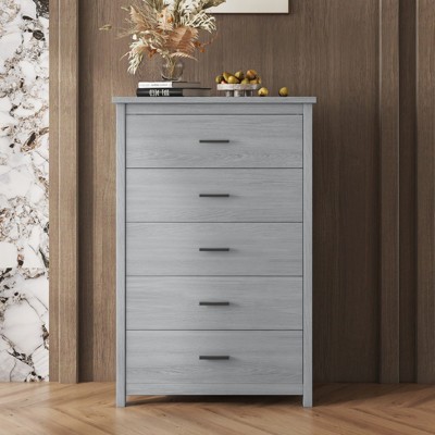 FONTOI Country Style Nightstand with 5 Drawers, Side Table with Storage Cabinet, Dresser for Bedroom, Gray, 15.7"*47.8"*31.5"