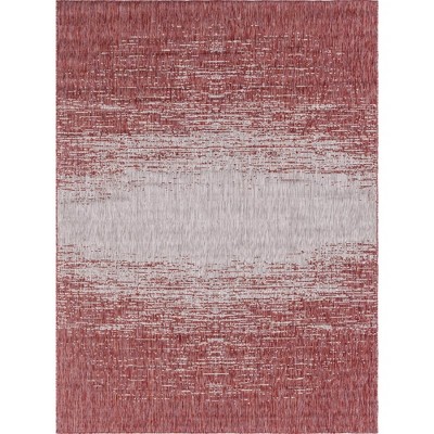 Rust Red and Gray Synthetic Outdoor Rectangular Area Rug