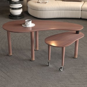 Sapphtopaz Modern Rotatable Coffee Table with Small Cocktail Table & Wheels Coffee Bar with Wood Legs Center Table for Living Room - 1 of 4
